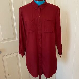 New Directions Long Sleeve Button Down High Low Womens Tunic Size M